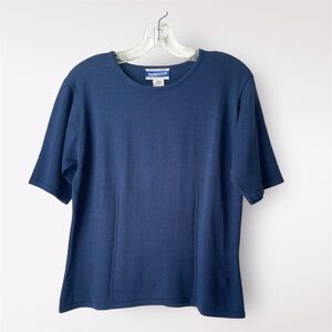 Pendleton Short Sleeved Lightweight Sweater Navy Blue Knit Scalloped Trim M